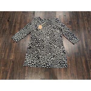 New Joules Dress Womens 8 Monochrome Textured Abstract Pockets 3/4 Sleeve